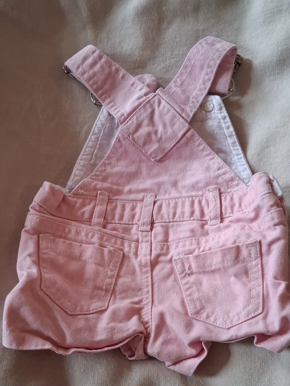 Pink Bunny Embroidered Baby Girl Short Overalls 0/3 Months